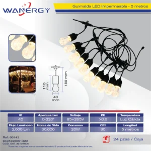 GUIRNALDA LED CALIDA IMPERMEABLE 5M 10 FOCOS