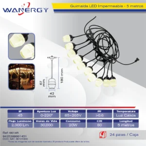 GUIRNALDA LED CALIDA IMPERMEABLE 5M 10 FOCOS
