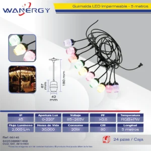 GUIRNALDA LED RGB IMPERMEABLE 5M 10 FOCOS