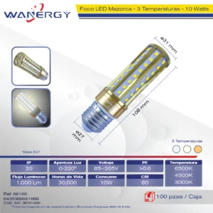 FOCO LED MAZORCA DORADO 10W 3 TEMPERATURAS E27 E27 70D