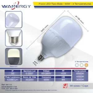 FOCO LED BALA 150W TRES TEMPERATURAS BT+PP 2835 6V 1W*3B15C*2 >90Lm/W