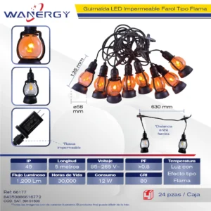 GUIRNALDA IMPERMEABLE TIPO LAMPARA DE QUEROSENO 5M 8 FOCOS 5M8