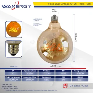 FOCO VINTAGE FILAMENT LETRA HOLA G125-3W-E27/Hola