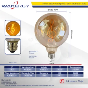 FOCO VINTAGE FILAMENT LETRA NOTA DE MUSICAL G125-3W-E27/