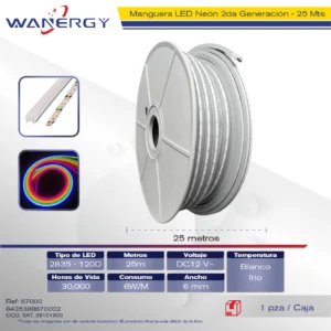 MANGUERA NEON 2DA GENERACION 2835-120D 12V 6MM 25M