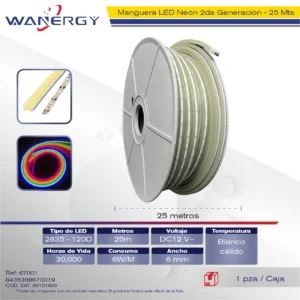MANGUERA NEON 2DA GENERACION 2835-120D 12V 6MM 25M