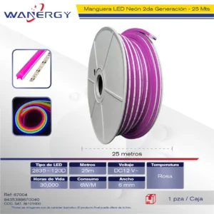 MANGUERA NEON 2DA GENERACION 2835-120D 12V 6MM 25M
