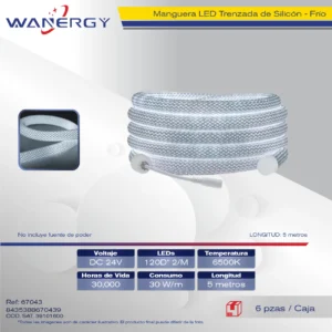 MANGUELA DE LUZ TRENZADA DE SILICON LUZ FRIA 2CM 120*2/M 5M