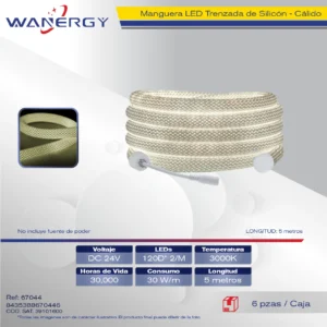 MANGUELA DE LUZ TRENZADA DE SILICON LUZ CALIDO 2CM 120*2/M 5M