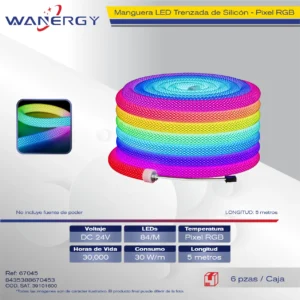 MANGUELA DE LUZ TRENZADA DE SILICON LUZ PIXEL 2CM 84D/M 5M