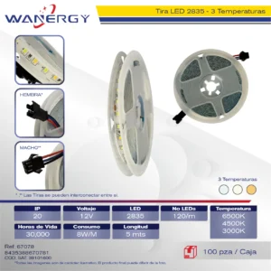 TIRA DE LED 3 TEMPERATURAS 5M SIN RECUBRIMIENTO 8MM 120D 6D ,
