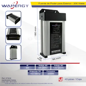 FUENTE PODER IMPERMEABLE 200W 85-265V SALIDA 12V 16.7A