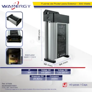 FUENTE PODER IMPERMEABLE 300W 85-265V SALIDA 12V 16.7A