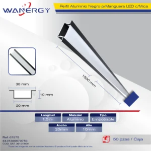 2010 PERFIL ALUMINIO NEGRO PARA MANGUERA LED EMPOTRABLE 1.5M +MICA PC 2010 +PC 1.5 /