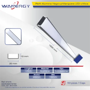 2010 PERFIL ALUMINIO NEGRO PARA MANGUERA LED SOBREPONER 1.5M +MICA PC 2010 +PC 1.5 /