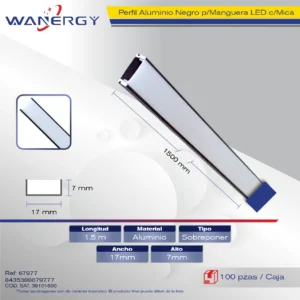 17*7 PERFIL ALUMINIO NEGRO PARA MANGUERA LED SOBREPONER 1.5M +MICA PC 17*7 +PC ( 0.5MM) 1.5M