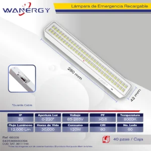 LAMPARA DE EMERGENCIA RECARGABLE LED 60D BATERIA 3.7V,1200mAH, TIEMPO ILUMINA 4-5 HORAS