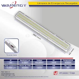 LAMPARA DE EMERGENCIA RECARGABLE LED 60D BATERIA 3.7V,2400mAH, TIEMPO ILUMINA 4-5 HORAS