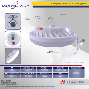 FOCO LED EMERGENCIA UFO RECARGABLE COLGABLE