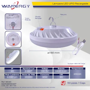 FOCO LED EMERGENCIA UFO RECARGABLE COLGABLE