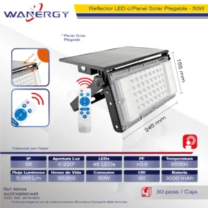 REFLECTOR LED CON PANEL SOLAR PLEGABLE C/CONTROL REMOTO Y DETECCION POR RADAR