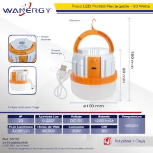 FOCO LED EMERGENCIA UFO RECARGABLE RETRACTIL COLGABLE