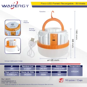 FOCO LED EMERGENCIA UFO RECARGABLE RETRACTIL COLGABLE