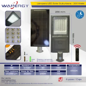 PANEL DE SOLAR SUBURBANO PANEL SOLAR 5V 18W BATERIA 3.2V 18000MAH LiFePO4 LED 5054-40D LED 5-8 TIEMPO CARGA 5-8 HORAS TIEMPO ILUMINA 12HORAS MODO TRABAJO:FOTOCELDA+TEMPOLIZADOR+CONTROL REMOTO