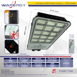 LAMPARA LED SOLAR SUBURBANA C/SENSOR DE MOVIMIENTO C/FOTOCELDA C/TEMPORIZADOR 200W 420 LEDS C/ OPTICA 6AH 6V 10W 420 + + /