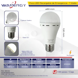 FOCO COLGANTE RECARGABLE EMERGENCIA 7W 22 800MAH