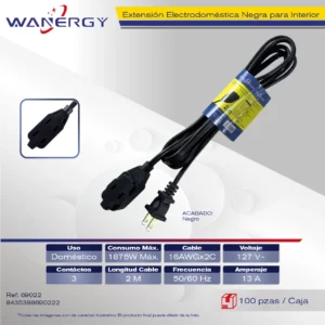 Extension Electrica Interior 3 contactos 2M NEGRO AC85-265V 1875W