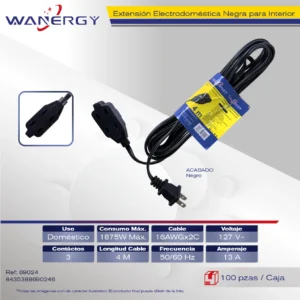 Extension Electrica Interior 3 contactos 4M NEGRO AC85-265V 1875W