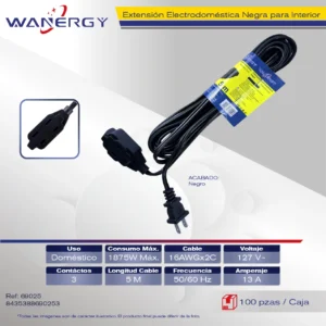 Extension Electrica Interior 3 contactos 5M NEGRO AC85-265V 1875W
