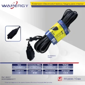 Extension Electrica Interior 3 contactos 8M NEGRO AC85-265V 1875W