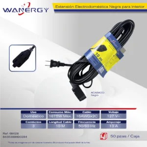Extension Electrica Interior 3 contactos 10M NEGRO AC85-265V 1875W