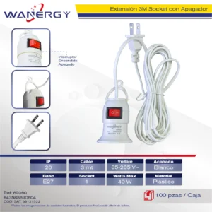 ADAPTADOR SOCKET CON APAGADOR CABLE 3M AC85-265V 3M