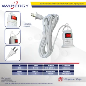 ADAPTADOR SOCKET CON APAGADOR CABLE 5M AC85-265V 5M