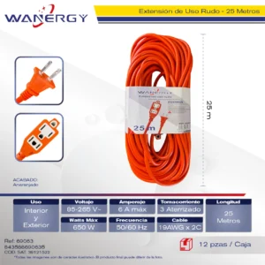 Extension Electrica Interior 3 contactos 25M NARANJA 1 25M